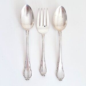 LUNT STERLING SILVER MODERN VICTORIAN SERVING SPOONS AND SERVING FORK